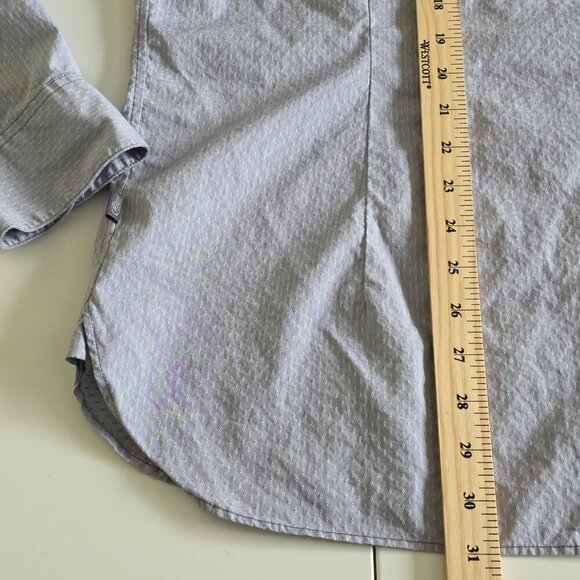 John Varvatos Shirt Mens L Gray Birds Eye LS Button Roll Up Tab Casual Preppy - Picture 8 of 16